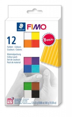 Gyurma, készlet, 12x25 g, égethető, FIMO "Soft Basic", 12 különböző szín